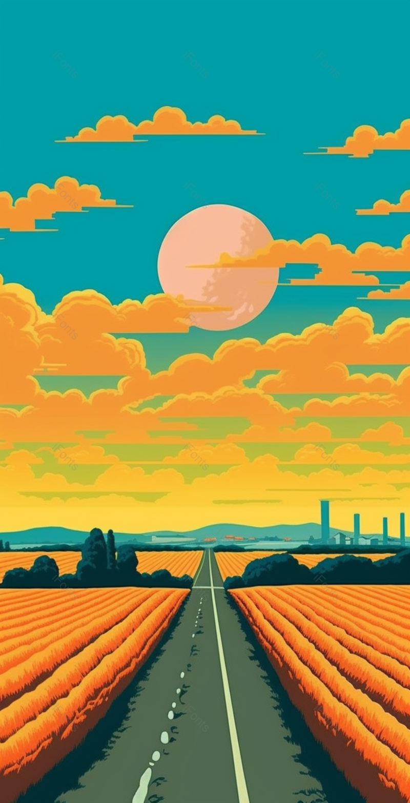 竖版日出日落金黄道路背景插画,插画/手绘图,插画/手绘图库,插画/手绘图下载,插画/手绘